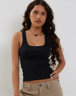 Motel Rocks Basics | Basic Tops-Roxe Ribbed Vest Top in black