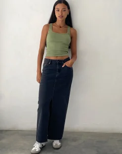 Motel Rocks Basics | Vest Tops-Roxe Ribbed Vest Top in Dark Sage DarkSage