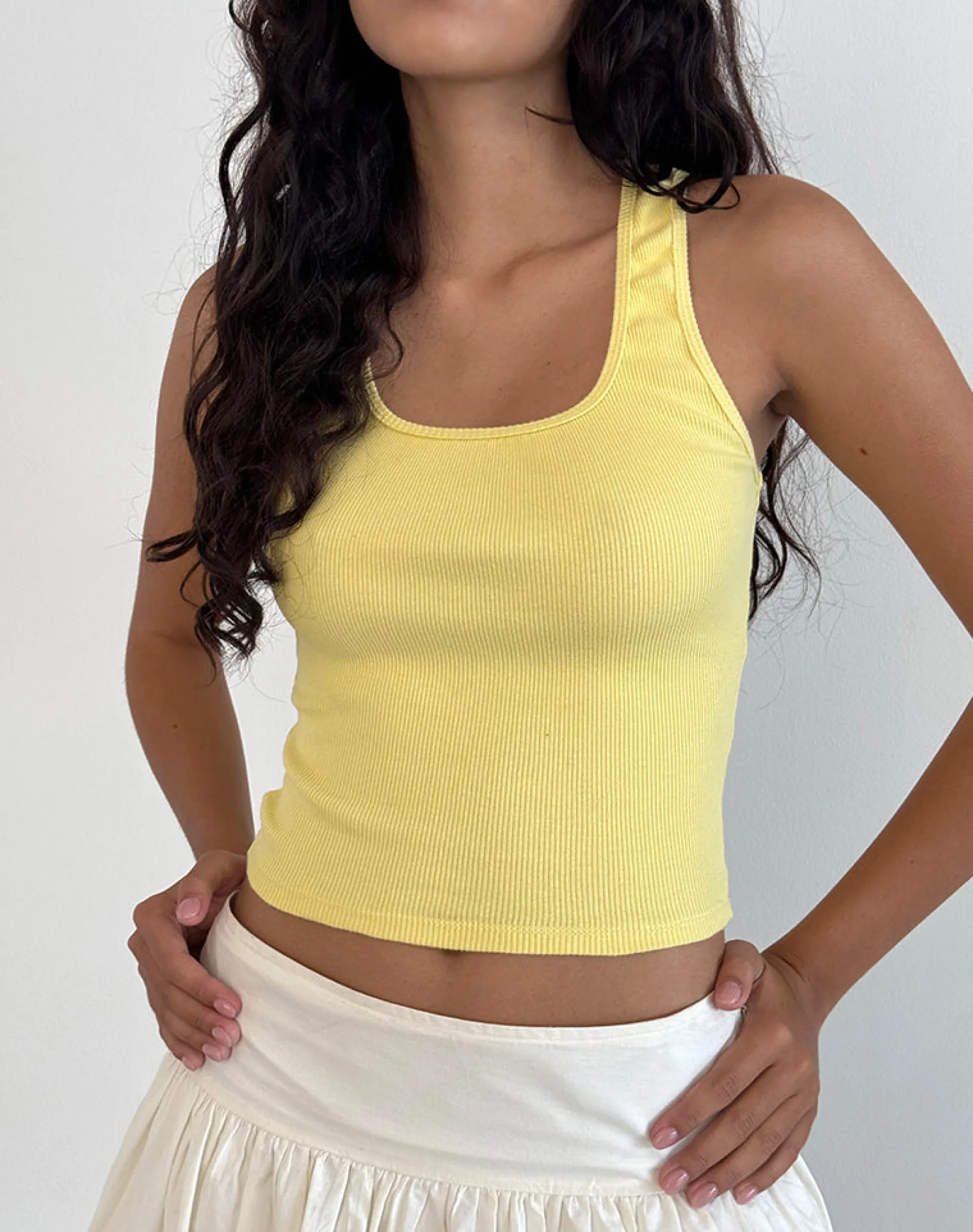 Motel Rocks Basic Tops | Vest Tops-Roxe Ribbed Vest Top in lemonade