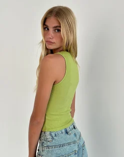 Motel Rocks Basic Tops | Vest Tops-Roxe Ribbed Vest Top in Leaf Green LeafGreen