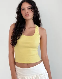Motel Rocks Basic Tops | Vest Tops-Roxe Ribbed Vest Top in lemonade