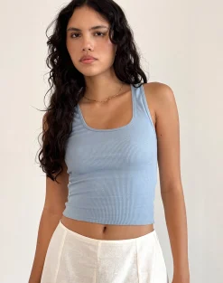 Motel Rocks Basic Tops | Vest Tops-Roxe Ribbed Vest Top in Nantucket Blue NantucketBlue