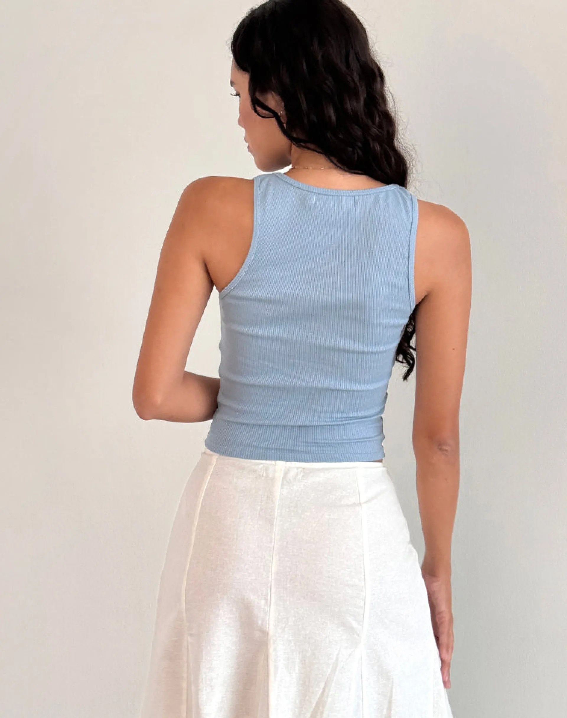 Motel Rocks Basic Tops | Vest Tops-Roxe Ribbed Vest Top in Nantucket Blue NantucketBlue