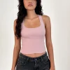Motel Rocks Basic Tops | Vest Tops-Roxe Ribbed Vest Top in Pink Lady PinkLady