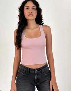 Motel Rocks Basic Tops | Vest Tops-Roxe Ribbed Vest Top in Pink Lady PinkLady