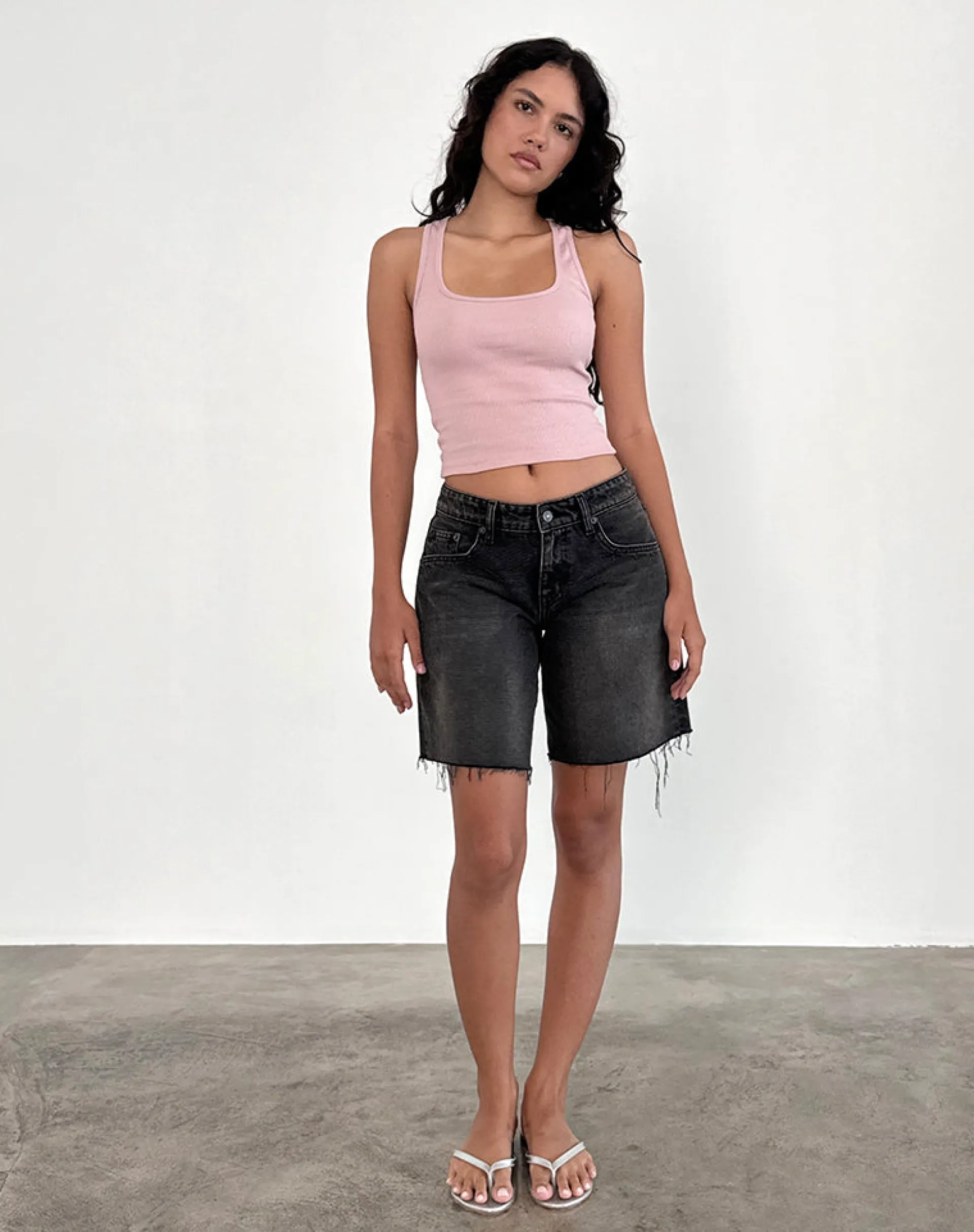 Motel Rocks Basic Tops | Vest Tops-Roxe Ribbed Vest Top in Pink Lady PinkLady