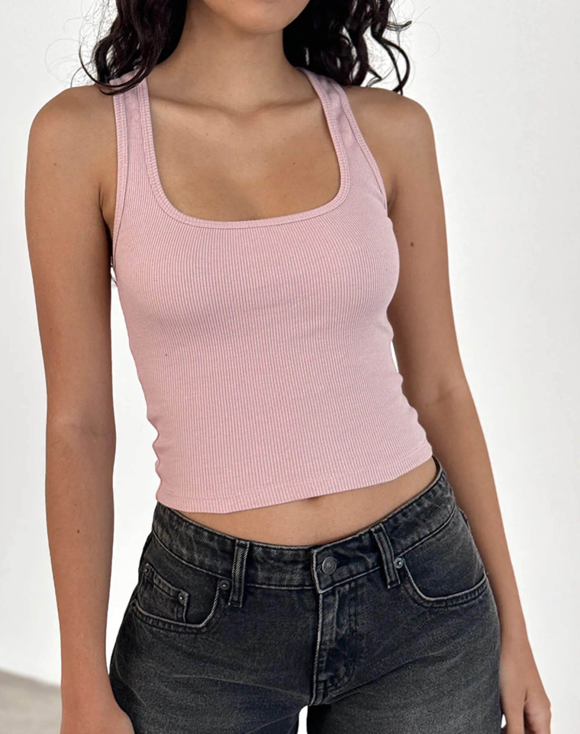 Motel Rocks Basic Tops | Vest Tops-Roxe Ribbed Vest Top in Pink Lady PinkLady