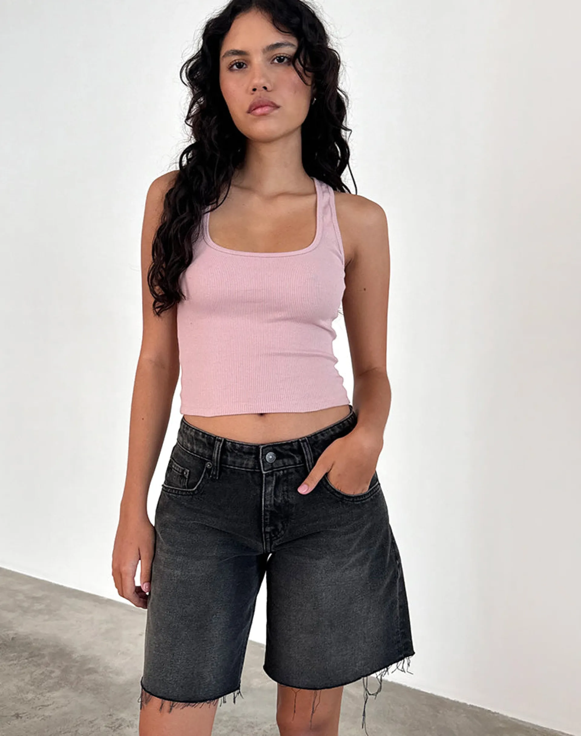 Motel Rocks Basic Tops | Vest Tops-Roxe Ribbed Vest Top in Pink Lady PinkLady