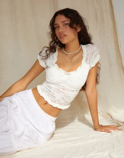 Motel Rocks Lace Tops-Rufte Top in Lace Ivory LaceIvory