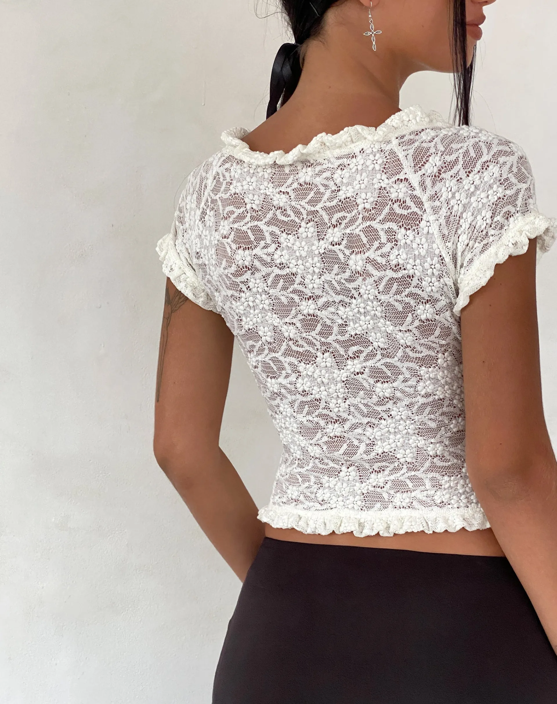 Motel Rocks Lace Tops-Rufte Top in Lace Ivory LaceIvory