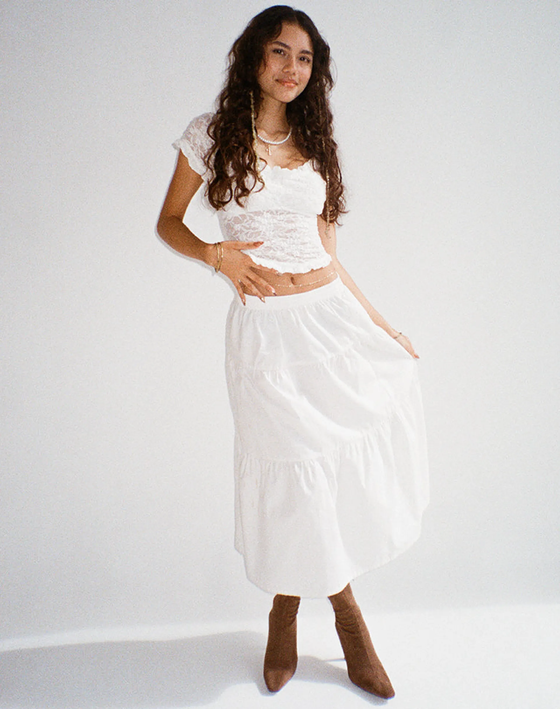 Motel Rocks Lace Tops-Rufte Top in Lace Ivory LaceIvory