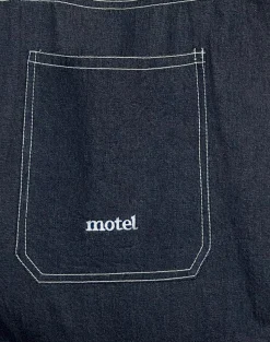 Motel Rocks Accessories-Ruka Tote Bag in Denim Indigo with White Motel Embroidery