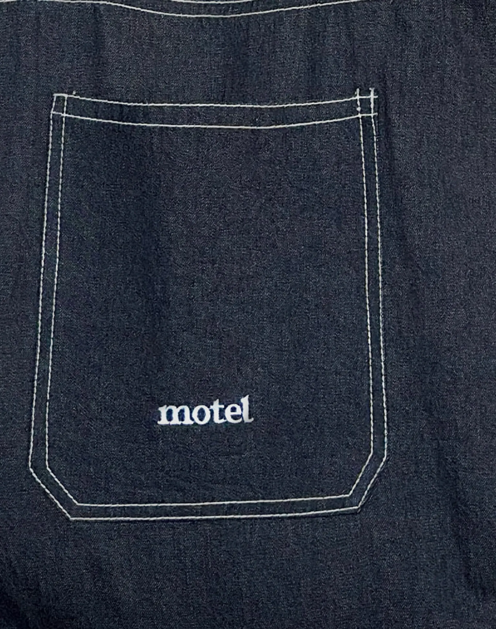 Motel Rocks Accessories-Ruka Tote Bag in Denim Indigo with White Motel Embroidery
