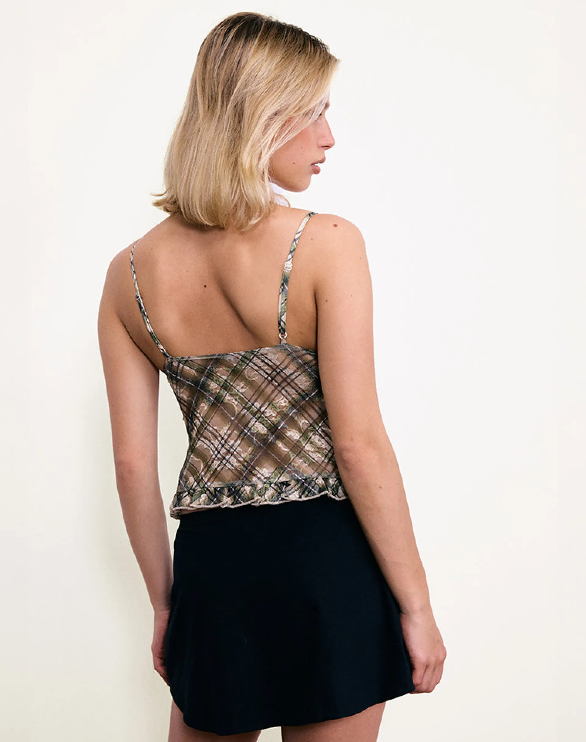 Motel Rocks Printed Tops-Rumaysa Cami Top in Printed Lace Retro Plaid PrintedLaceRetroPlaid