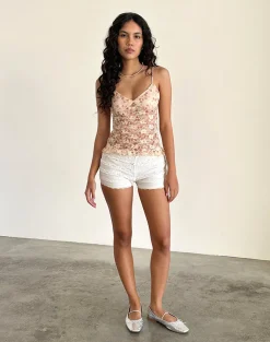 Motel Rocks Printed Tops | Strappy Tops-Rumaysa Cami Top in Chic Petal Pink Lace ChicPetalPinkLace