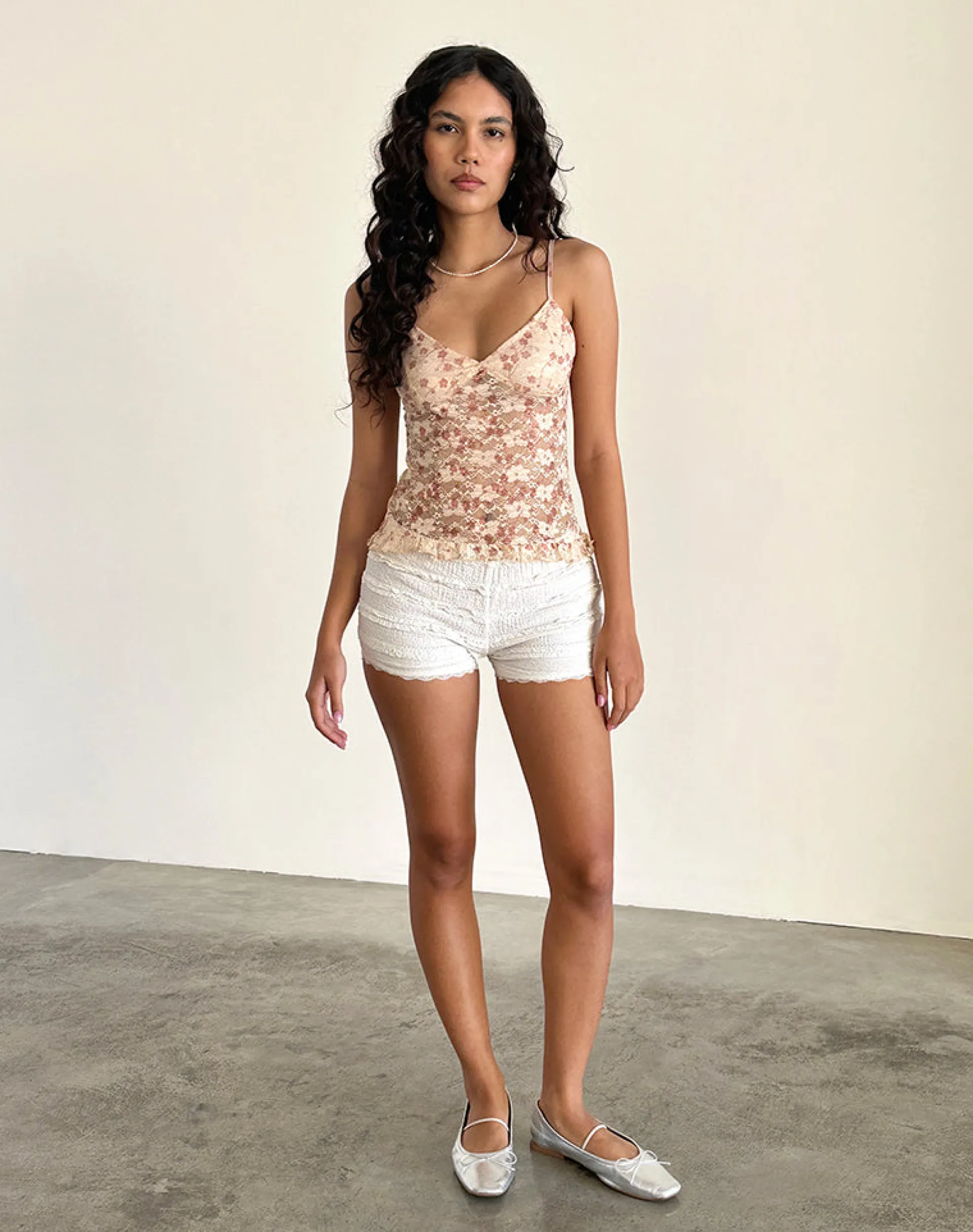 Motel Rocks Printed Tops | Strappy Tops-Rumaysa Cami Top in Chic Petal Pink Lace ChicPetalPinkLace