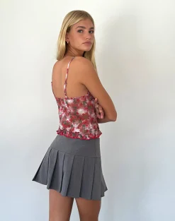 Motel Rocks Printed Tops | Strappy Tops-Rumaysa Top in Printed Lace Cherry PrintedLaceCherry