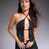 Motel Rocks Strappy Tops-Runita Halter Top in Drape Sequin Black DrapeSequinBlack