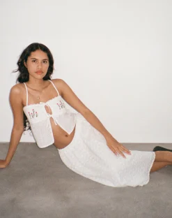 Motel Rocks Midi Skirts-Rusma Midi Skirt in White Broderie