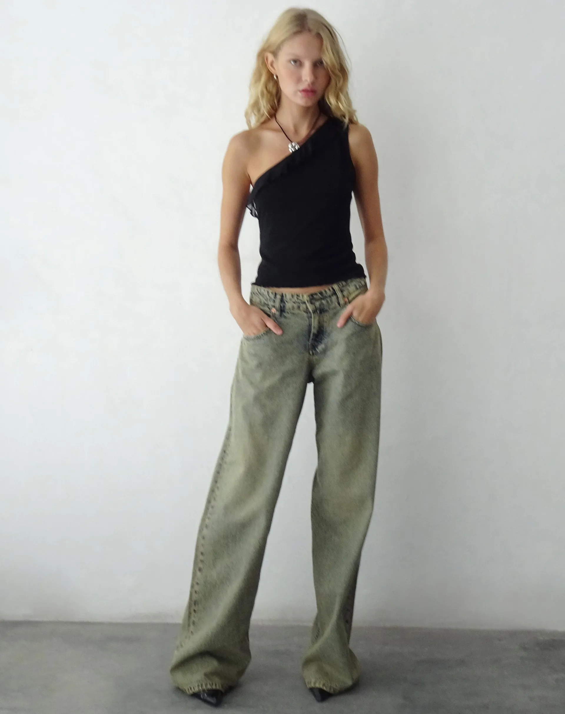 Motel Rocks Going Out Tops-Ruthie One Shoulder Frill Top in black