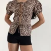 Motel Rocks Shirts And Blouses-Ryota Tie Front Blouse in Leopard Sandstorm LeopardSandstorm