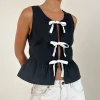 Motel Rocks Going Out Tops-Ryoti Top in Tap Shoe Black with Off White Bows