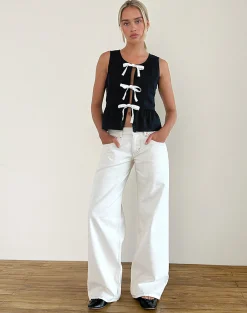 Motel Rocks Going Out Tops-Ryoti Top in Tap Shoe Black with Off White Bows