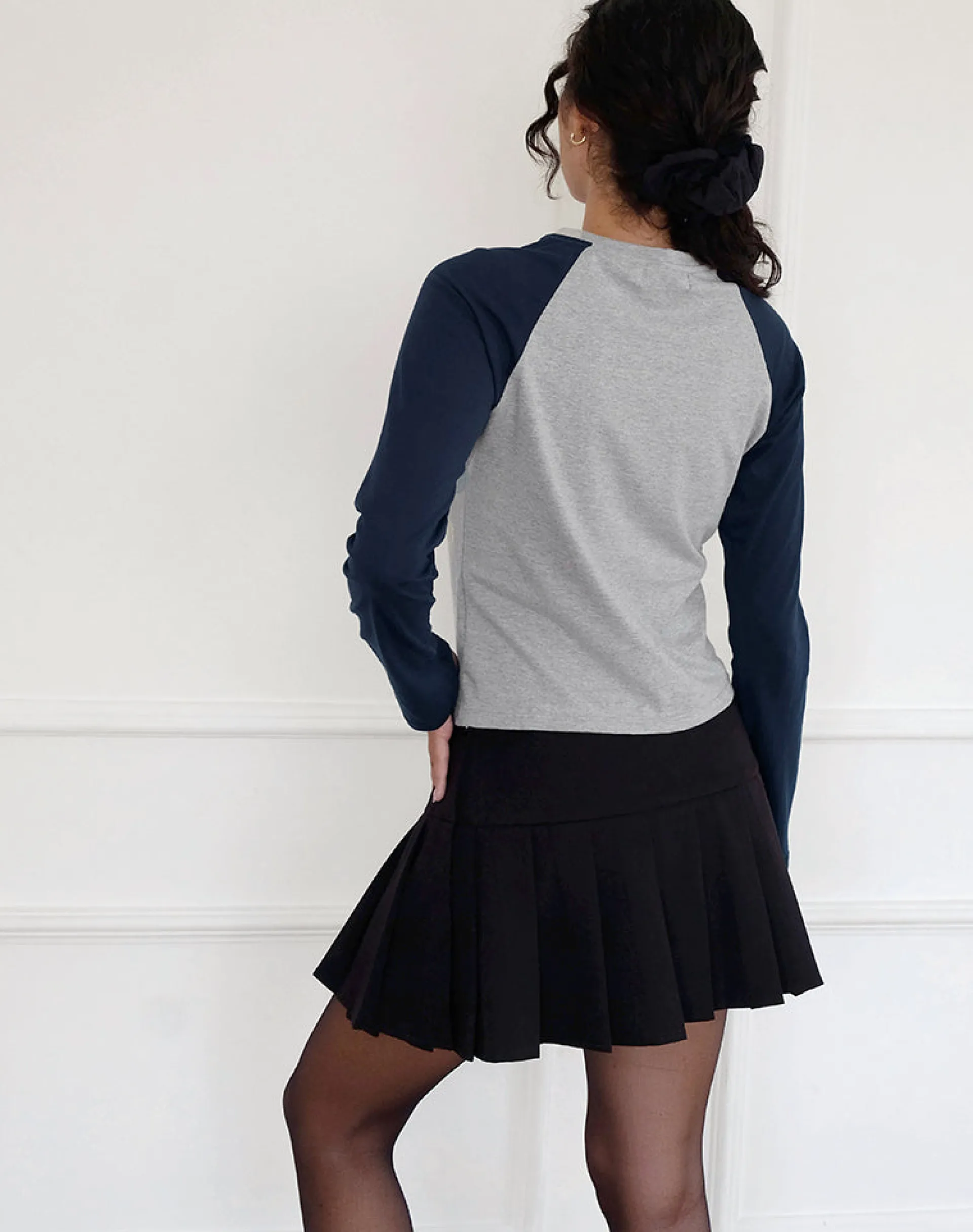 Motel Rocks Long Sleeve Tops-Sabani Top in Grey Marl Navy with Lucky You Print
