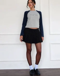 Motel Rocks Long Sleeve Tops-Sabani Top in Grey Marl Navy with Lucky You Print