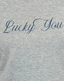 Motel Rocks Long Sleeve Tops-Sabani Top in Grey Marl Navy with Lucky You Print
