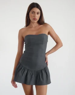 Motel Rocks Bandeau Dresses | Day Dresses-Sabina Bandeau Mini Dress in Charcoal Grey