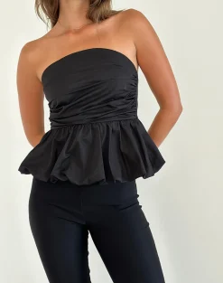 Motel Rocks Micro Shorts | Bandeau Tops-Sabita Puffball Bandeau Top in Black