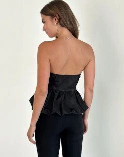 Motel Rocks Micro Shorts | Bandeau Tops-Sabita Puffball Bandeau Top in Black