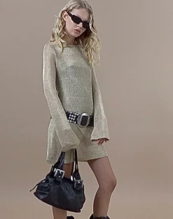 Motel Rocks Long Sleeve Dresses | Mini Dresses-Sachin Mini Dress in Gold Chain GoldChainSachin