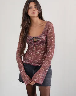 Motel Rocks Printed Tops | Long Sleeve Tops-Sada Long Sleeve Top in Printed Lace Abstract Leo Spot PrintedLaceAbstractLeoSpot
