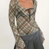 Motel Rocks Printed Tops | Long Sleeve Tops-Sada Long Sleeve Top in Printed Lace Retro Plaid PrintedLaceRetroPlaid
