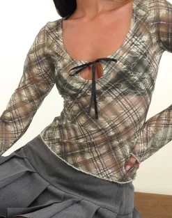 Motel Rocks Printed Tops | Long Sleeve Tops-Sada Long Sleeve Top in Printed Lace Retro Plaid PrintedLaceRetroPlaid