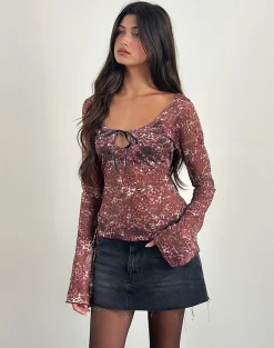 Motel Rocks Printed Tops | Long Sleeve Tops-Sada Long Sleeve Top in Printed Lace Abstract Leo Spot PrintedLaceAbstractLeoSpot