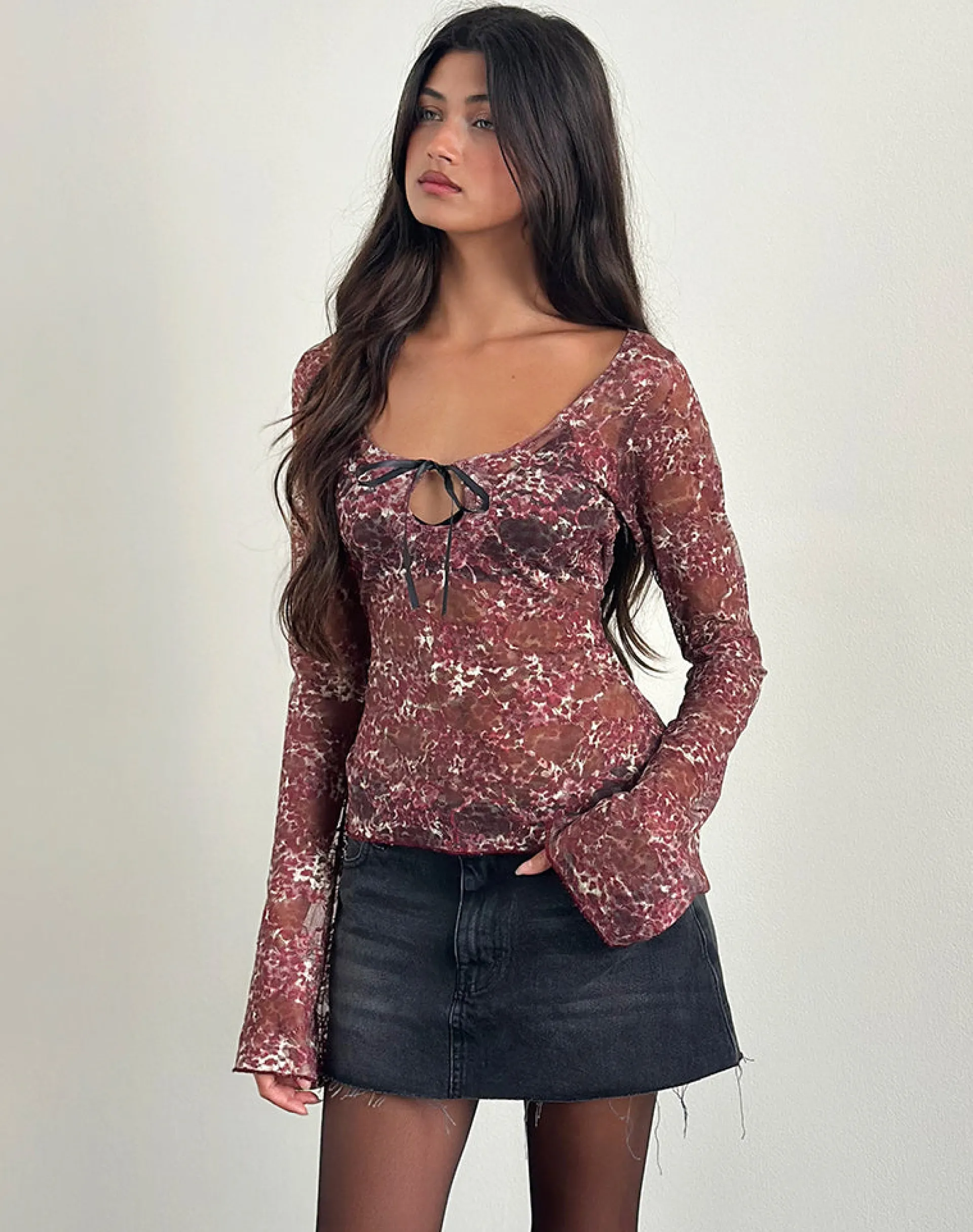 Motel Rocks Printed Tops | Long Sleeve Tops-Sada Long Sleeve Top in Printed Lace Abstract Leo Spot PrintedLaceAbstractLeoSpot