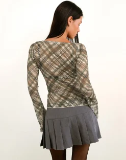 Motel Rocks Printed Tops | Long Sleeve Tops-Sada Long Sleeve Top in Printed Lace Retro Plaid PrintedLaceRetroPlaid