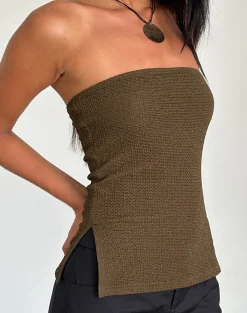 Motel Rocks Basic Tops | Bandeau Tops-Sadi Tube Top in Textured Chocolate