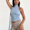 Motel Rocks Halterneck Tops | Going Out Tops-Saeran Halterneck Top in Blue Shimmer