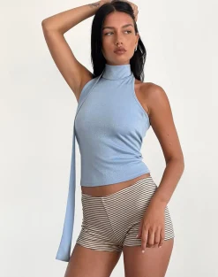 Motel Rocks Halterneck Tops | Going Out Tops-Saeran Halterneck Top in Blue Shimmer