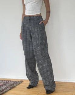 Motel Rocks Basics | Low Rise Pants-Sakaria Wide Leg Trouser in Grey Check greycheck