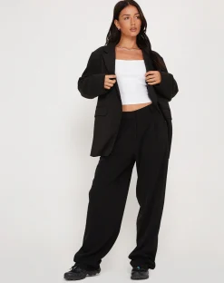 Motel Rocks Wide Leg Pants | Low Rise Pants-Sakaria Wide Leg Trouser in Tailoring Black TailoringBlack