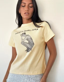 Motel Rocks Printed Tops | Tees-Sakha Boxy Top in Buttermilk with Blue Party Girl Era Print ButtermilkwithBluePartyGirlEraPrint