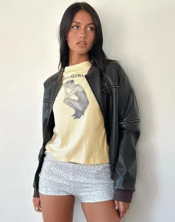 Motel Rocks Printed Tops | Tees-Sakha Boxy Top in Buttermilk with Blue Party Girl Era Print ButtermilkwithBluePartyGirlEraPrint