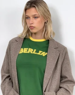 Motel Rocks Basic Tops | Printed Tops-Sakha Boxy Top in Elm Green with Yellow Binding and Berlin Emb ElmGreenwithYellowBindingandBerlinEmb