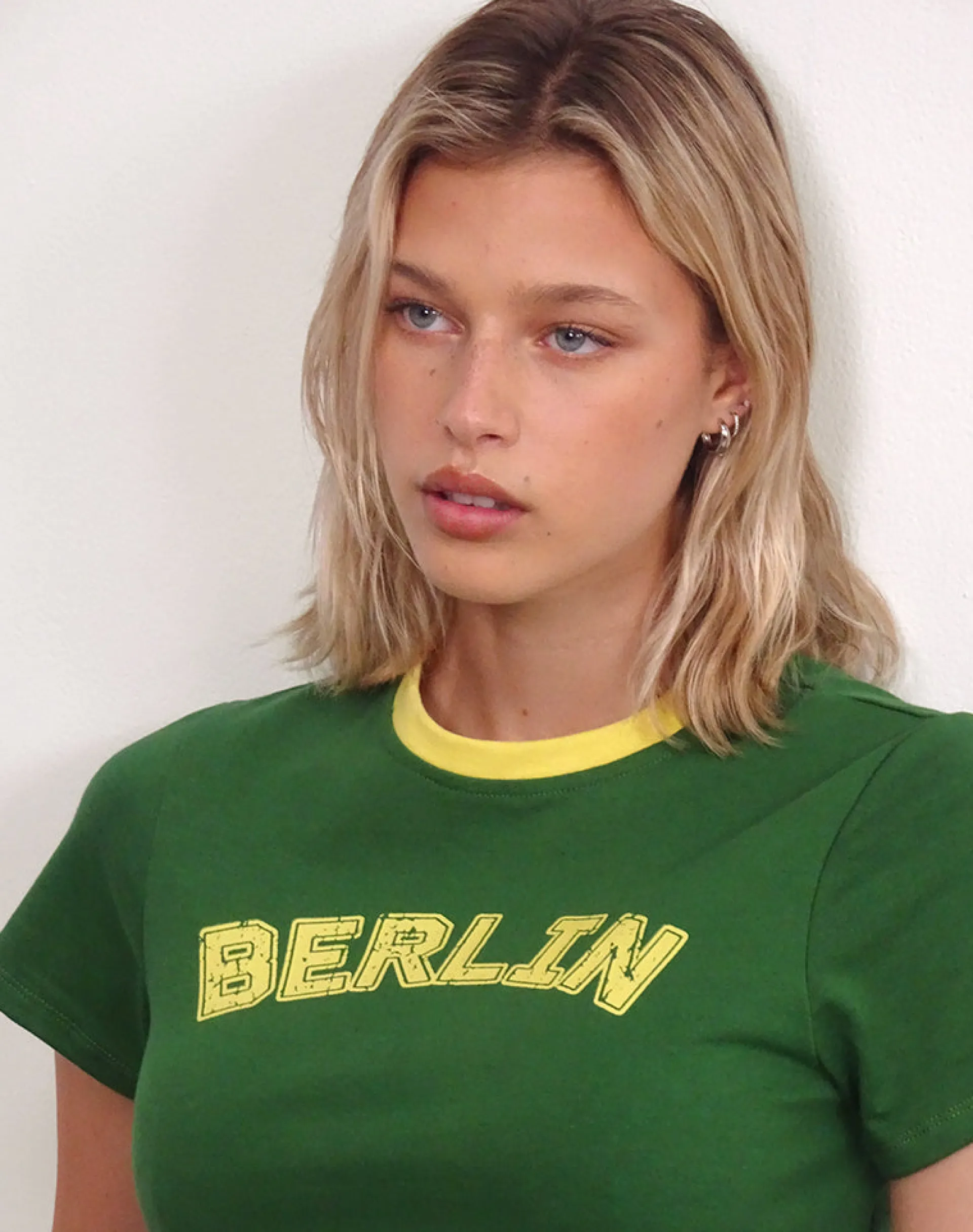 Motel Rocks Basic Tops | Printed Tops-Sakha Boxy Top in Elm Green with Yellow Binding and Berlin Emb ElmGreenwithYellowBindingandBerlinEmb