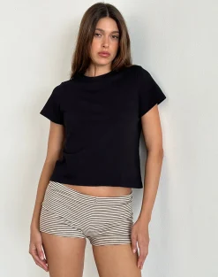 Motel Rocks Basics | Basic Tops-Sakha Boxy Top in Plain Black PlainBlack